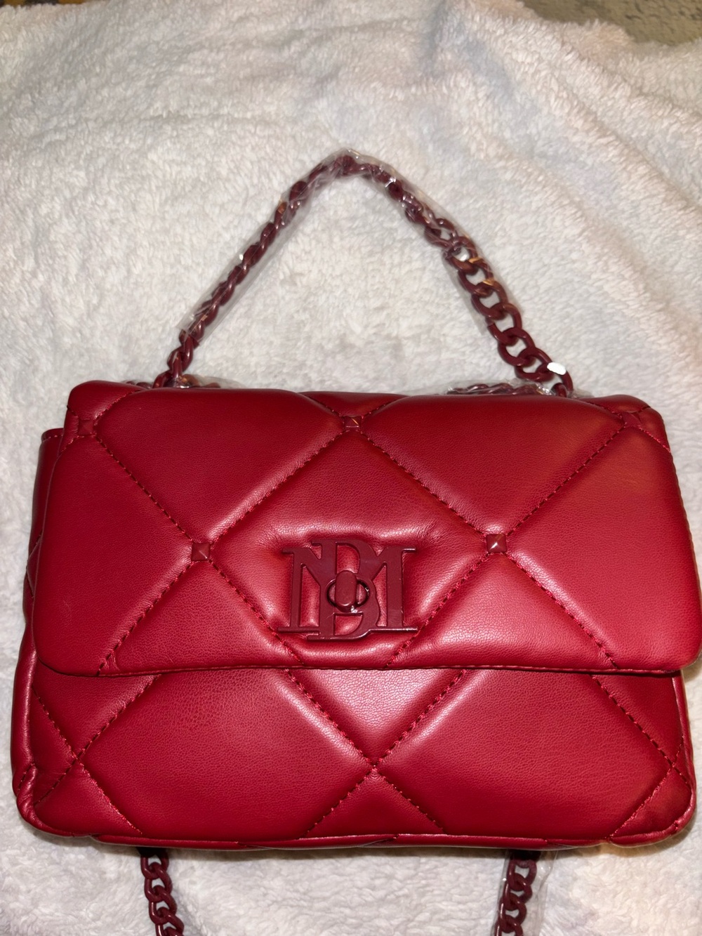 Quilted Red Chain-Handle Crossbody Bag